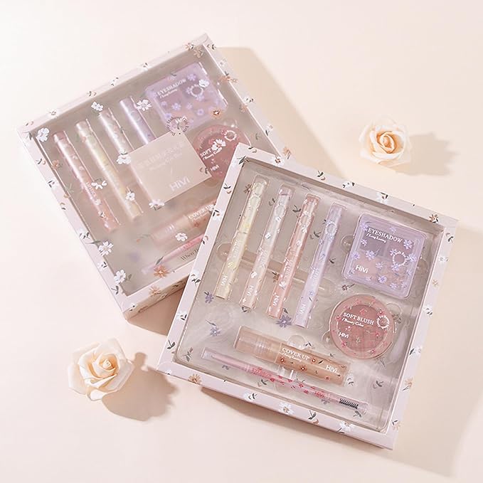 Makeup Kit for Girls, 8 Pieces Makeup Set, Include 4 Color Lipsticks and Eyeshadow, Eyebrow Pencil, Concealer, Blush Palette, Ideal Gift for Girls-VivaGrace Women