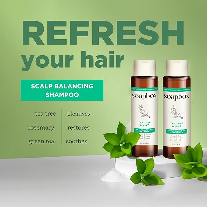 Soapbox Tea Tree Shampoo and Conditioner Set, Scalp Balancing with Tea Tree Oil, Jojoba Oil, Aloe and Shea Butter to Clean and Purify for All Hair Types, 16 Ounces Each (Pack of 2)-VivaGrace Women