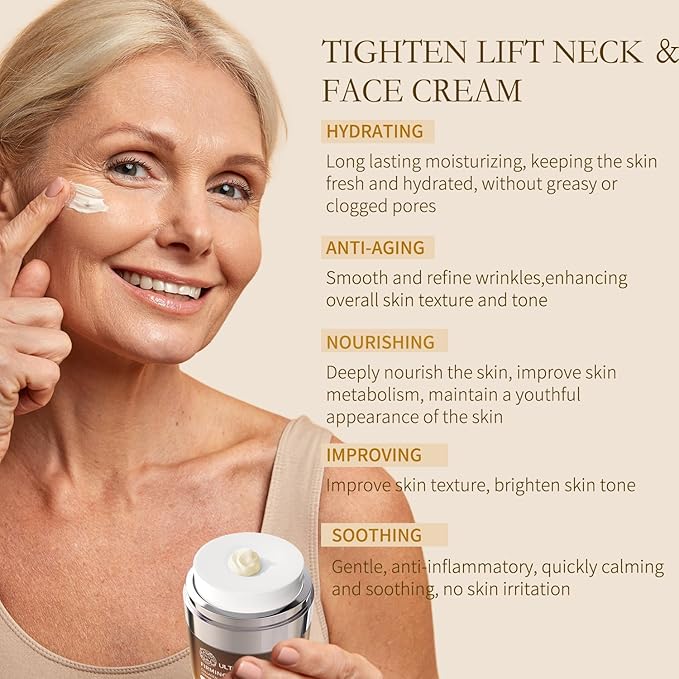 Tighten and Lift Neck Cream, Deep Hydration Neck Firming Cream with Retinol, Collagen & Honey Anti-Aging & Wrinkle Moisturizer for Face, Neck & Décolleté Women & Men 1.7 Fl Oz-VivaGrace Women