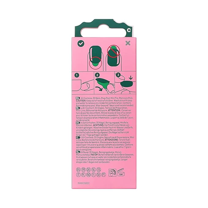 WICKED X imPRESS Design Press On Nails , The EASIEST NO GLUE Mani, Super Hold Adhesive, ‘Glinda-fied’, Pink, Short Squoval, Includes 30 Fake Nails, 1 Prep Pad, 1 Manicure Stick, 1 Mini File