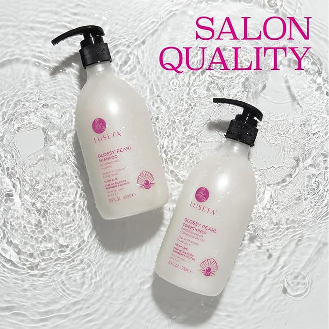 Luseta Glossy Pearl Shampoo and Conditioner Set Smooth & Moisturize, Fight Frizziness and Add Shine,Hydrating for Damaged Hair, Detangle,Nourish Strands,Paraben Free, Sulfate Free,16.9oz-VivaGrace Women