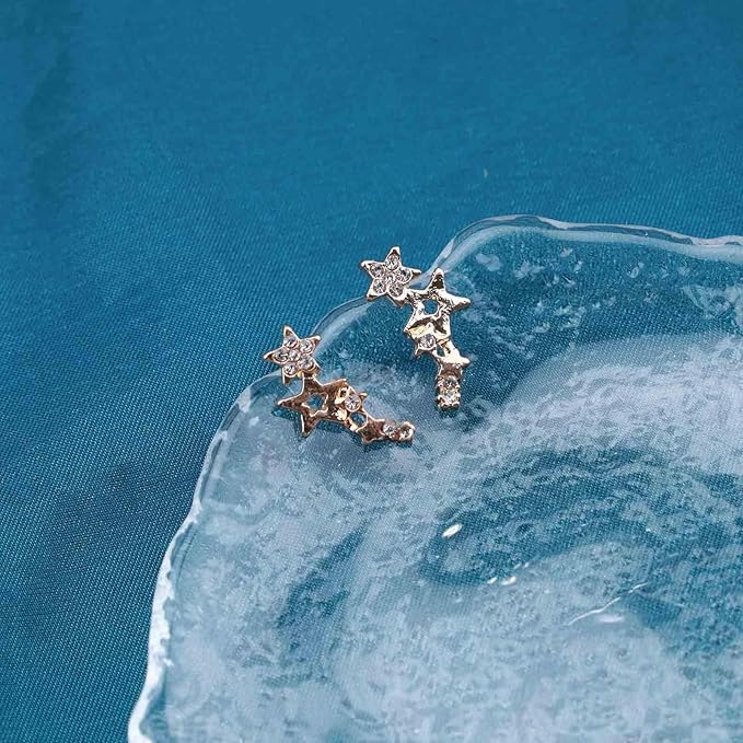 Bohemia Star Climber Crawler Earrings Gold Crystal Star Ear Climber Earrings Cluster Star Studs Earring Festival Earrings Jewelry for Women and Girls (Gold)-VivaGrace Women