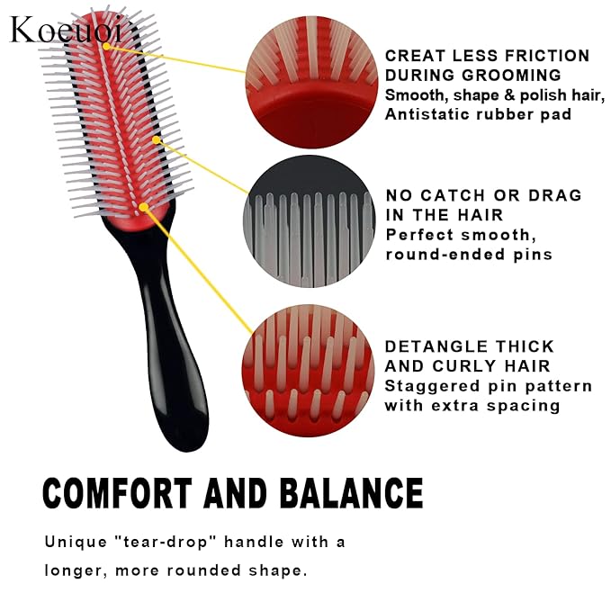 Classic Styling Curly Hair Brush. 9 Row Black Brush for Detangling, Separating, Shaping. For Women and Men Wet or Dry Hair.-VivaGrace Women