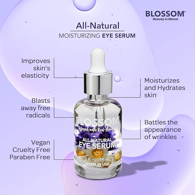 Blossom All Natural Organic Cruelty Free Moisturizing Eye Serum with Essential Oils, Infused with Real Flowers, Made in USA, 0.5 fl. oz., Fall Medley-VivaGrace Women
