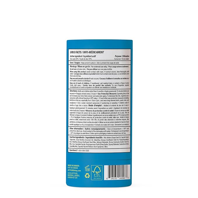 ATTITUDE Mineral Sunscreen Stick for Kids, SPF 30, EWG Verified, Plastic-Free, Broad Spectrum UVA/UVB Protection with Zinc Oxide, Dermatologically Tested, Vegan, Unscented, 2.1 Ounces-VivaGrace Women