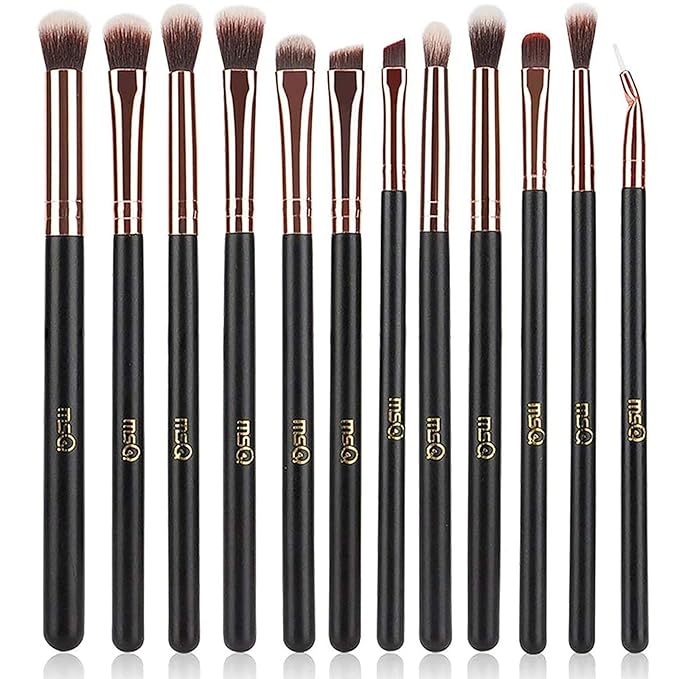 MSQ Eyeshadow Brushes 12pcs Eye Make Up Brush Set with Bag (PU Leather Pouch) Soft Synthetic Hairs for Eyeshadow, Eyebrow, Eyeliner, Blending, Best Gifts - Rose Gold-VivaGrace Women