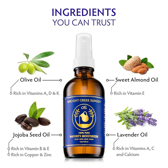 Ancient Greek Remedy After Shower Body Oil for Women - Organic Face Oil & Body Moisturizer for Dry Skin with Sweet Almond, Jojoba, Olive, Lavender and Vitamin E Oil - Natural Clean Skincare, 4 oz-VivaGrace Women