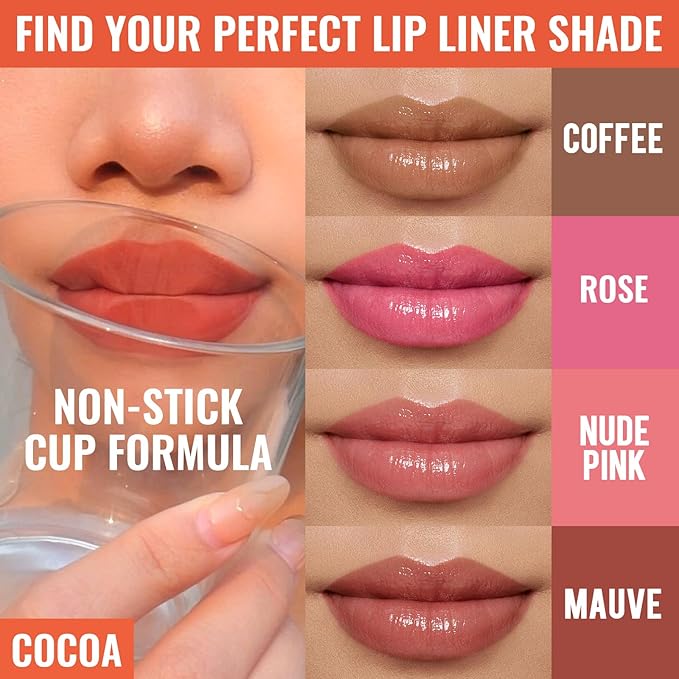 2pcs Lip Stain Peel Off - Lip Liner Stain Long Lasting Waterproof,2-in-1 Lip Liner with Tweezer Nude Matte,Non-Stick Cup,Highly Pigmented,Natural Finish,Stay On All Day,Perfect for Gift (Cocoa+Coffee)-VivaGrace Women
