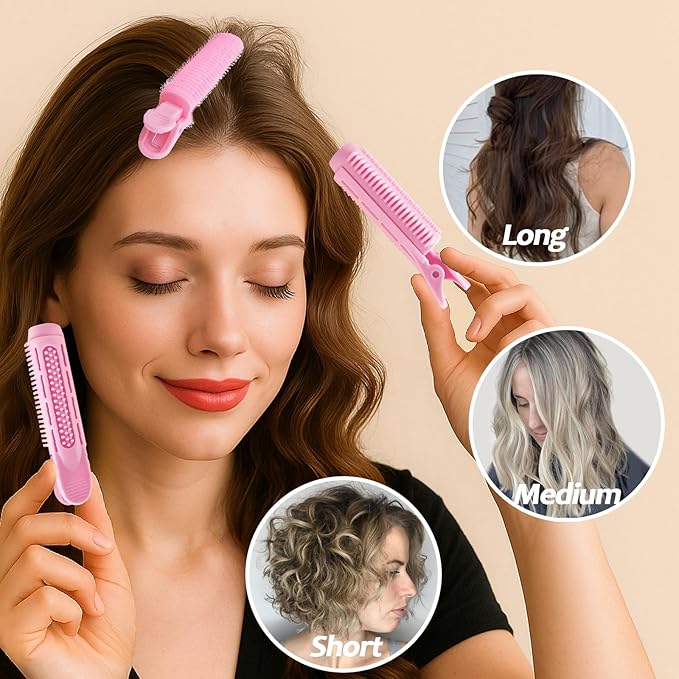 4PCS Volumizing Hair Clips for Root Lift & Volume - Instant Bangs Roller Clips for Effortless Curls & Lift - Velcro Rollers For Hair - Hair Rollers For Women - Pink-VivaGrace Women
