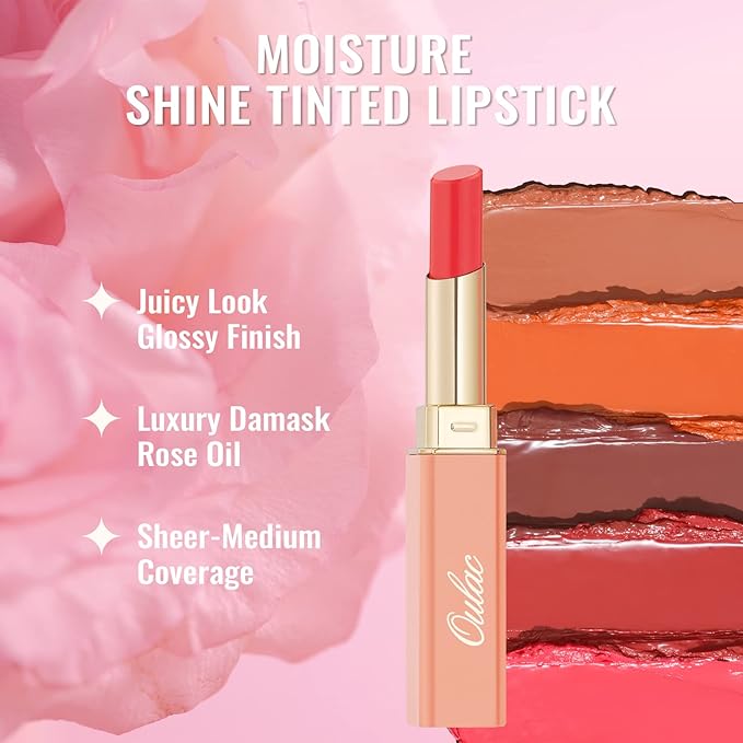 Oulac Moisturizing Shine Lipstick For Women Christmas Set 3PCS, 2 in 1 Tinted Lip Balm for Winter, Hydrated Juicy and Glossy Lip Color for Dry, Cracked and Chapped Lips, Vegan 02+03+17-VivaGrace Women