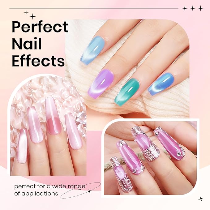 Cat Eye Gel Nail Polish - 12 Colors Silk Cateye Nail Polish Gel with Magnetic Stick Ceramic Moonlight Magnetic Gel Polish High Glossy Shine Effect Nail Art Manicure Home DIY for Women Girl