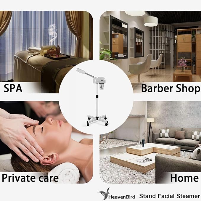 Stand Professional Ozone Facial Steamer with Touch Control, Adjustable Height & Rolling Base, 360° Rotatable Nozzle, Hot Mist Function, Use for Home, Salon SPA (White)-VivaGrace Women