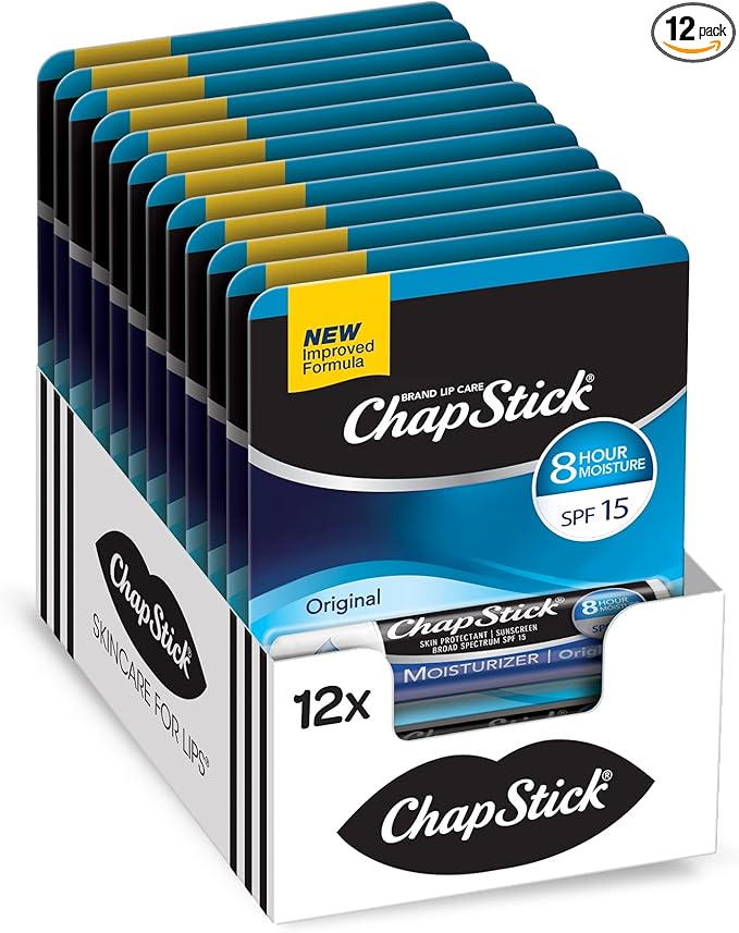 ChapStick Moisturizer Original Lip Balm Tubes, SPF 15 and Skin Protectant - 0.15 Oz (Pack of 12)-VivaGrace Women