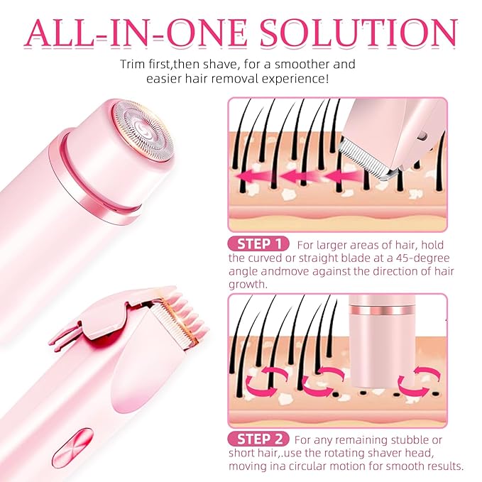 Bikini Trimmer for Women, 2 in 1 Electric Razors for Women, Dermave Bikini Shaver, IPX7 Waterproof & Easy Cleaning, Ceramic Blade, 120 Min Cordless Runtime, Ultra Low Silent (Pink).-VivaGrace Women