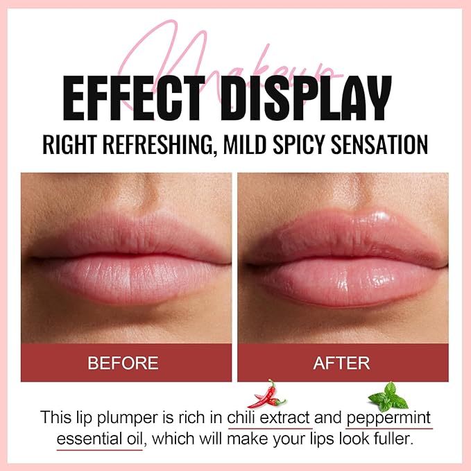 Natural Spicy Lip Plumping Booster Lip Plumping Oil,Lip Plumper Gloss, Ultra-Hydrating & Nourishing Plump and Pout Lip Plumper, Glossy Finish Fuller Lip Plumping Lip Gloss for Women Girls(3PC)-VivaGrace Women
