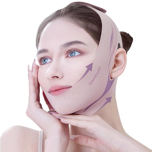 V Line Lifting Mask Chin strap for sleeping, Reusable Face Slimming Strap, V Line Mask, Face Lift Prevent Sagging, V Line Lifting Mask for Women,Jaw Exerciser,Pink-VivaGrace Women