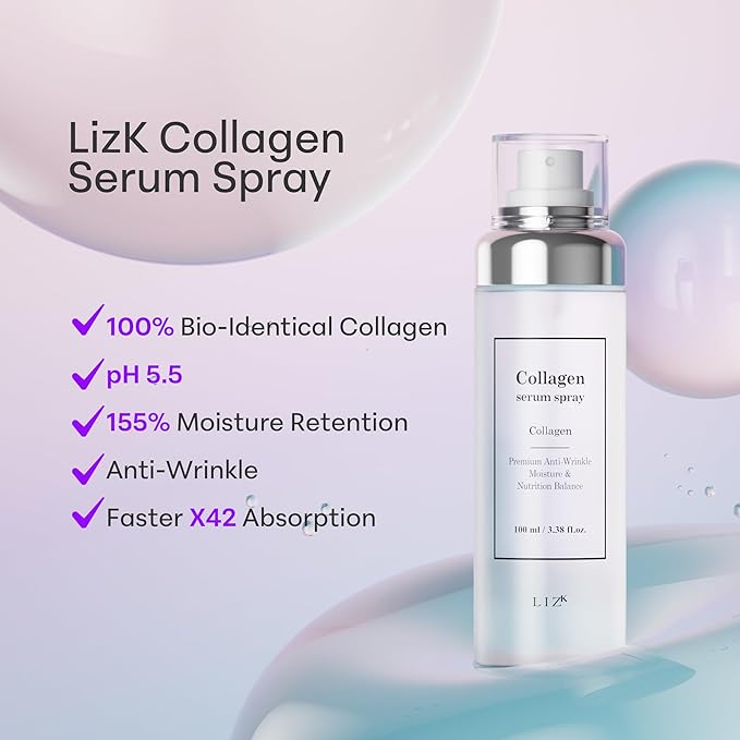 LIZK Collagen Serum Spray for Face 100ml (3.38 fl.oz) Glass Skin,easy to use, sparying at last step in skincare,body care, moisture mist, korea cosmetics-VivaGrace Women