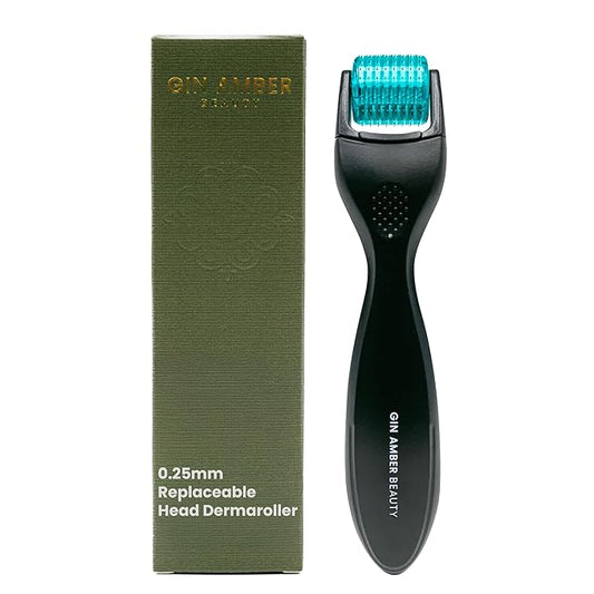 Gin Amber Beauty Derma Roller with Replaceable Head Design – 192 Real individual needles, Micro Needling Roller for Face, Beard, and Scalp Care, 0.25mm Face Roller-VivaGrace Women