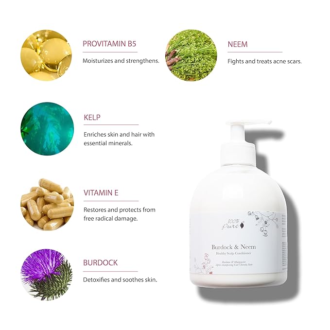 100% PURE Healthy Scalp Conditioner Purifying Burdock & Neem for Dry Damaged Hair Replenishing Itchy Flaky Scalp Hydration for Women & Men - 16 Fl Oz-VivaGrace Women