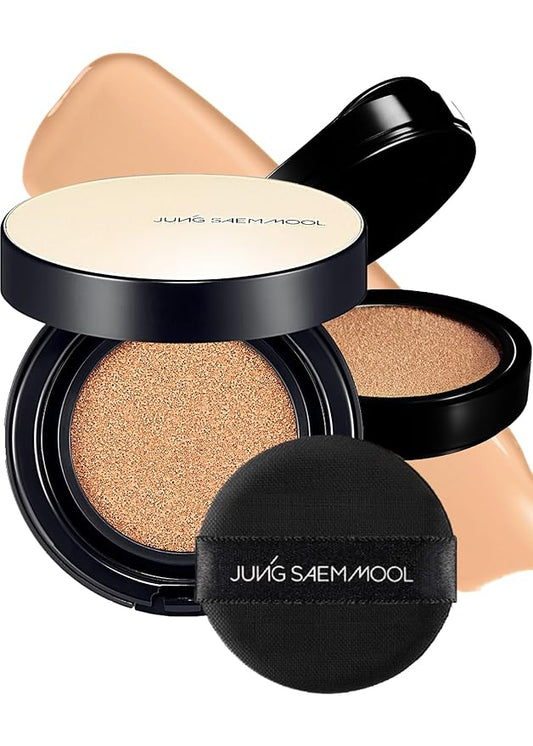 JUNG SAEM MOOL Essential Skin Nuder Longwear Cushion 0.98 Fl Oz (Medium), Refill Included, 24H Lasting Cushion Foundation with High Coverage, Semi-Matte Natural Finish, Korean Foundation Makeup-VivaGrace Women