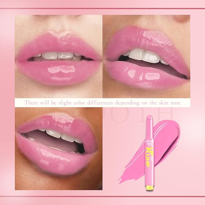 Lip Gloss Stick, Moisturizing Jelly Solid Lip Plump Oil Slick Click,Non Sticky Tinted Press Lipstick Pen, Lightweight Buildable Balm Liner Professional Makeup, High Shine Longlasting Glow-Pink-VivaGrace Women