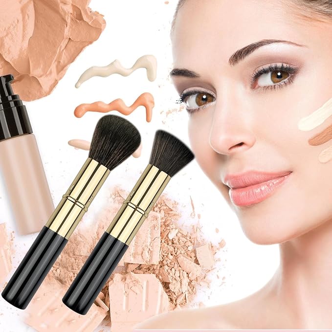 Retractable Kabuki Makeup Brushes 2 Pcs, Powder Brush/Foundation Brush/Blush Brush for Foundation, Powder Blush, Bronzer, Buffing, Liquid, Cream, with Cover-VivaGrace Women