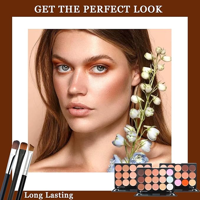 15 Color Contour Palette,Waterproof Long Lasting Facial Correcting Concealer Palettes,Cream Foundation Makeup Palettes with Brushes,Color Correcting Palettes for Women (3 Pack)-VivaGrace Women