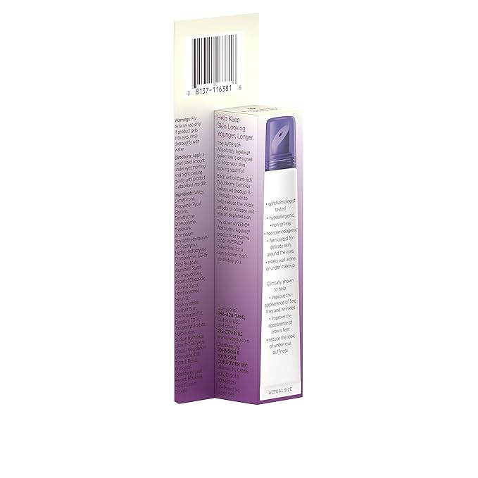 Aveeno Absolutely Ageless 3-in-1 Anti-Wrinkle Eye Cream for Fine Lines & Wrinkles, Crows Feet, & Under-Eye Puffiness, Antioxidant Blackberry Complex, Hypoallergenic, Non-Greasy, 0.5 oz-VivaGrace Women