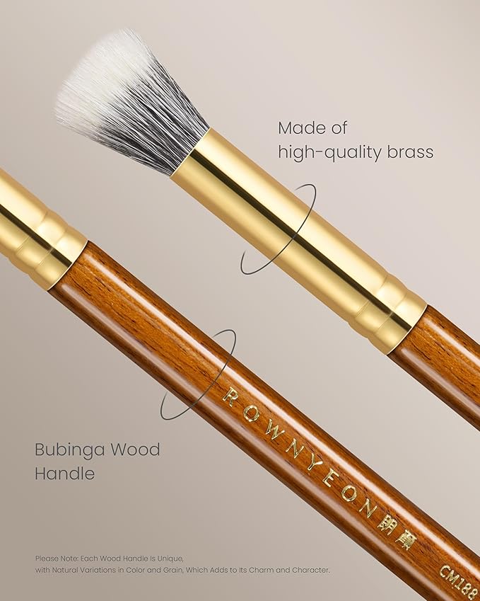 Desert Oak Series Dual Wool Blush Brush - Flat Top Goat Hair for Diffused Powder & Cream Blush, Seamless Blending, Bubinga Handle (CM 188)-VivaGrace Women