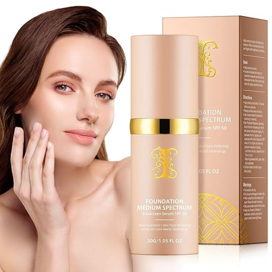 Colour Changing Foundation Liquid 4 in 1, Foundation for Older Women, Hydrating Longwearing & Waterproof Concealer, SPF 50+ Makeup Base Nude Face, Medium Spectrum for all Skin-VivaGrace Women