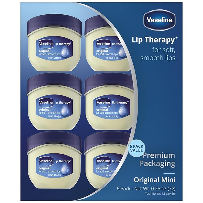 Vaseline Lip Therapy Original – Mini Vaseline Lip Balm, Hydrating Petroleum Jelly, Clear Lip Gloss, Travel-Size, 0.25 Oz Ea (Pack of 6)-VivaGrace Women