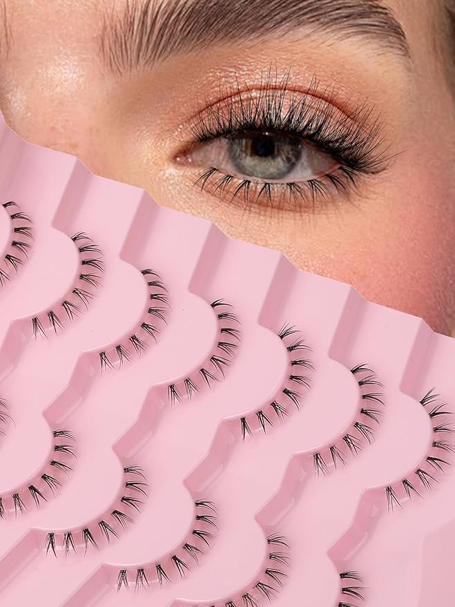 Lashes Natural Bottom Lashes 9mm Lower Strip Lashes Extention False Eyelashes Natural Look Wispy Bottom Eyelashes Fake Lashes Pack 7 Pairs-VivaGrace Women