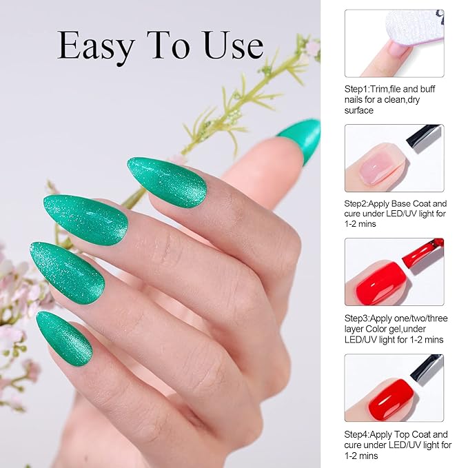 Imtiti Green Glitter Gel Nail Polish, UV LED Soak Off Shimmer Sparkle Gel Polish