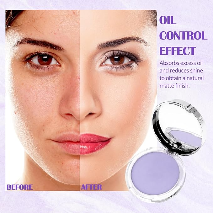 Oil Control Pressed Setting Powder, Lavender Matte Powder Soft Jelly Texture Powder-free Face Powder, Long-Lasting Waterproof Pressed Powder Makeup, Flawless Lightweight Face Cosmetics-VivaGrace Women