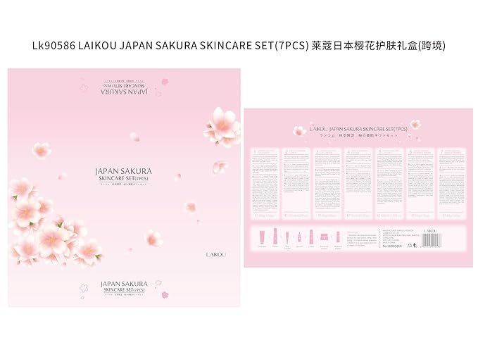 Skin Care Set JAPAN SAKURA Beauty Gift Sets Skin Care Kit with Cleanser, Toner, Lotion, Serum, Eye Cream, Face Cream, Make up Primer Travel Kit for Women Wife Mom 7pcs-VivaGrace Women