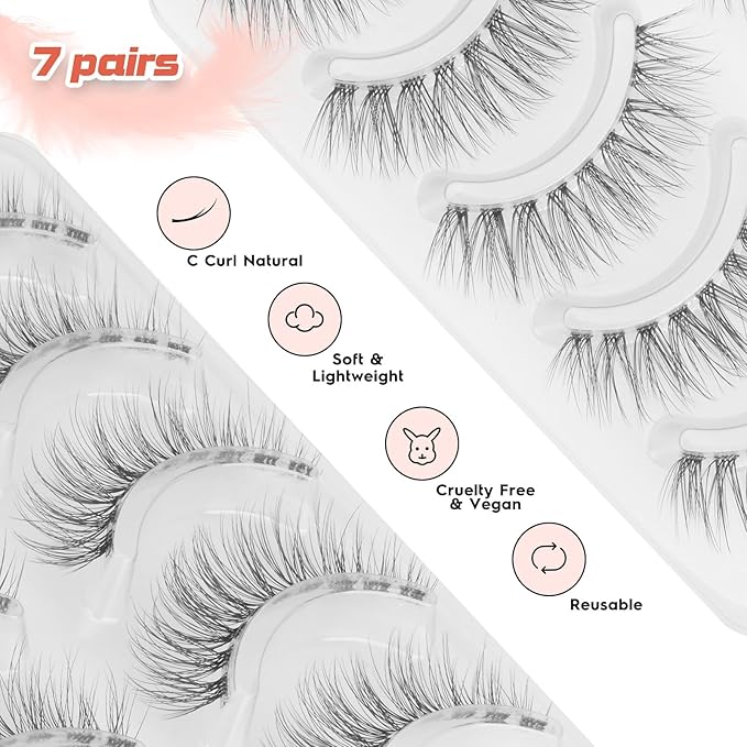 Wispy Lashes Natural Look False Eyelashes 13MM Eye Lash Pack 3D Volume Fake Eyelashes 7 Pair Siligli-VivaGrace Women