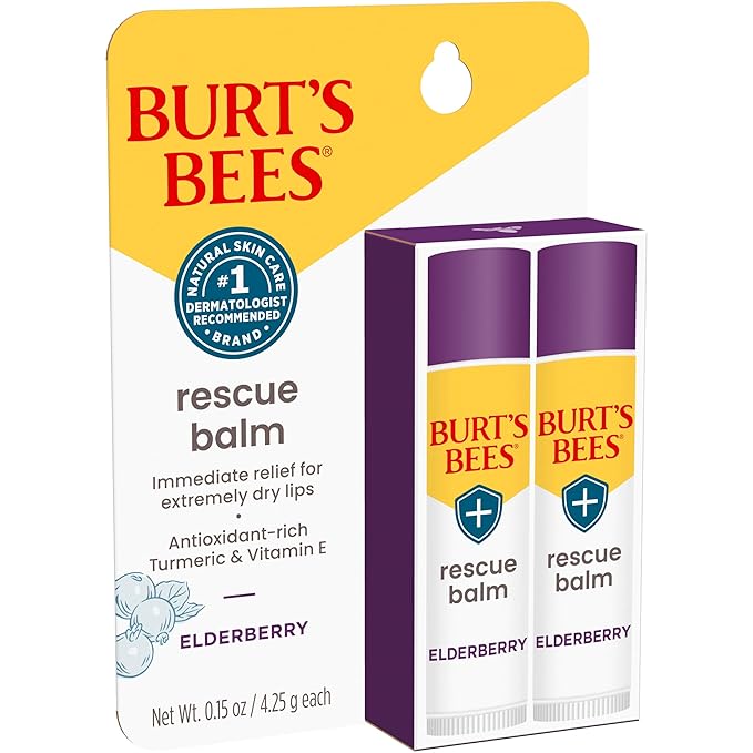Burt's Bees Rescue Balm Elderberry Lip Balm, With Antioxidant-Rich Elderberry, Tint-Free, Natural Origin Lip Care, 2 Tubes, 0.15 oz.-VivaGrace Women