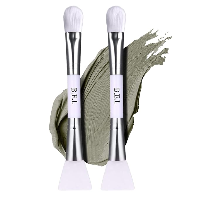 Bare Essentials Living Clay Face Mask Brush (2 Pack, White) Dual Soft Silicone Face Mask Applicator Brush Tool, Great Facial Essentials, Moisturizer Applicator & Skincare Brush for Facials-VivaGrace Women