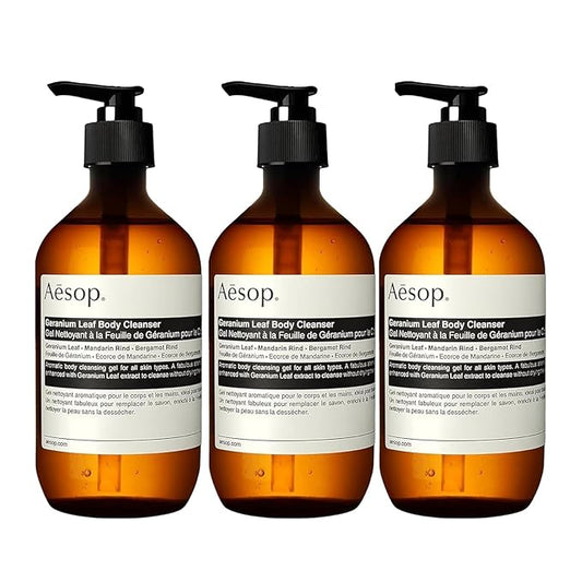 Aesop Geranium Leaf Body Cleanser | Non-drying Gentle Cleanser | Geranium Leaf, Mandarin Rind, Bergamot Rind | 16.9 oz / 500mL (Pack of 3)-VivaGrace Women