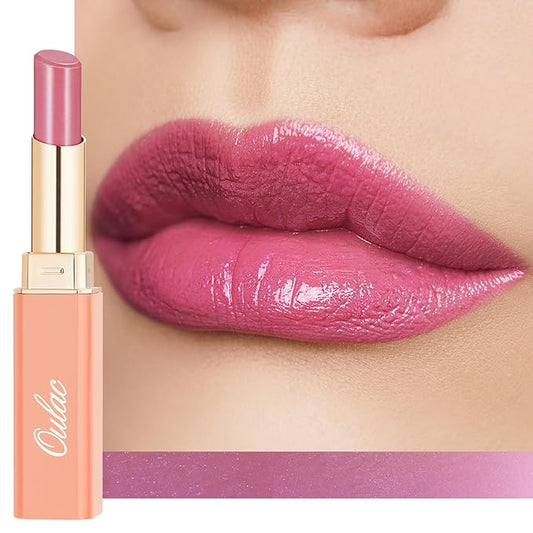 Oulac Moisture Mauve Pink Lip Gloss - 2 in 1 Shimmer Lipstick & Lip Balm, Long Lasting Hydrating, Juicy & Glossy finish, Smooth for Dry, Cracked and Chapped Lips, Vegan 2.2g/0.07oz (S04)-VivaGrace Women