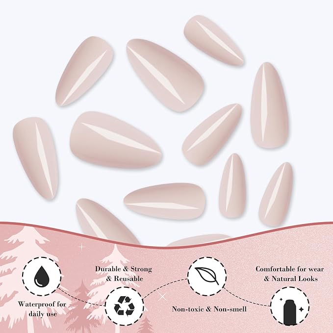 LoveOurHome 240pc Almond Press on Nails Medium Colored Fake Nail Tips Full Cover Artificial Fingernail French Stiletto Manicure with Adhesive Tabs for Women Girls Kids