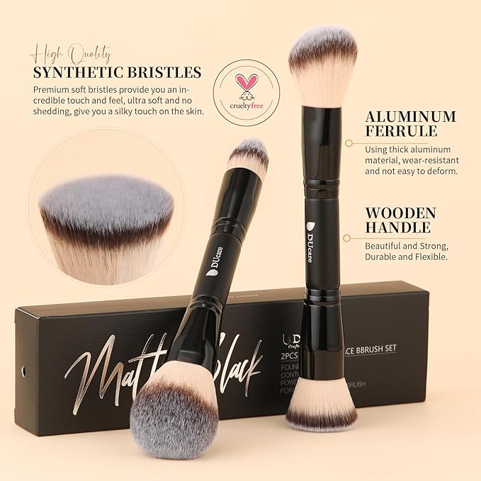 DUcare Makeup Brushes Duo End Foundation Contour Powder and Buffer Brush Bronzer Double Makeup Brush Set 2Pcs black-VivaGrace Women