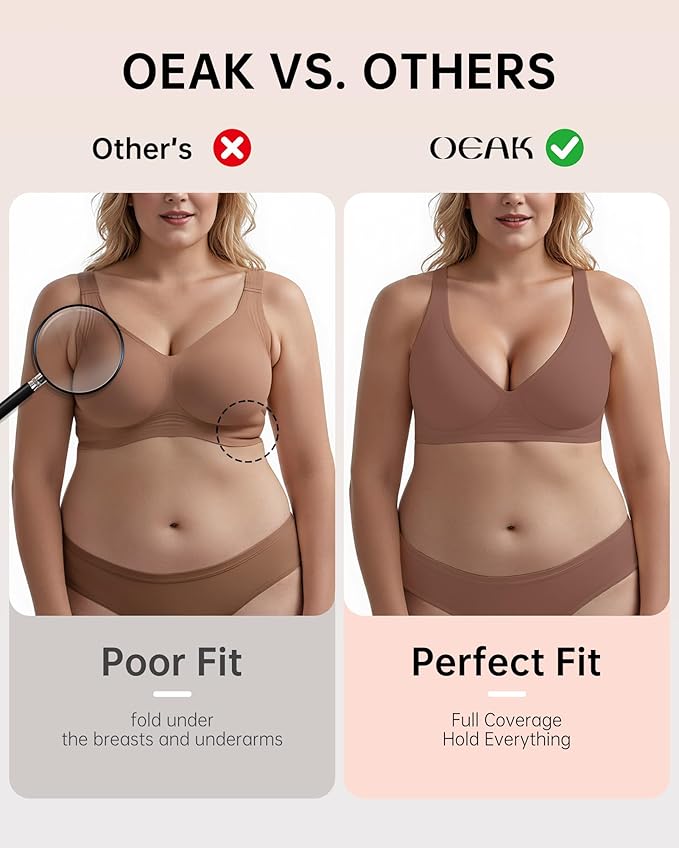 OEAK Womens Deep V Bras Wireless Comfortable Bra Supportive No Underwire Bras Tshirt Push Up Bralettes Plunge Seamless Bra-VivaGrace Women