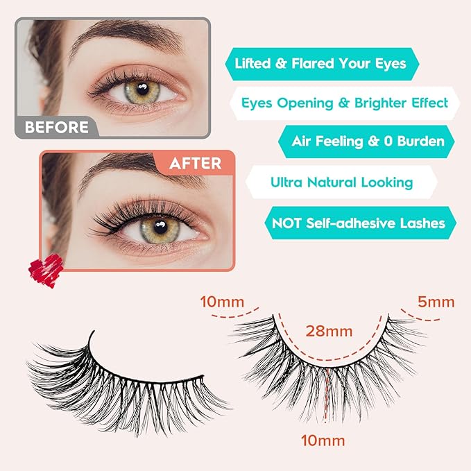 Wispy Cat Eye Lashes False Eyelashes Natural 10mm Short Lashes Pack Soft Strip Eyelash 3D Volume C Curl Natural Eyelashes 7 Pair Siligli Eyelashes-VivaGrace Women