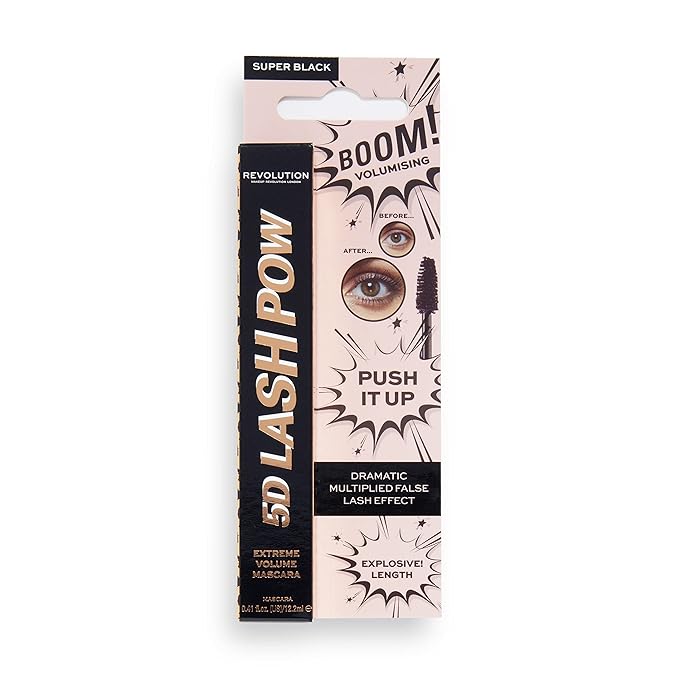 Revolution Beauty, 5D Lash Pow Mascara, Lengthening & Volumizing Effect, Thickening Black Formula, Vegan & Cruelty Free, 0.41 Fl. Oz