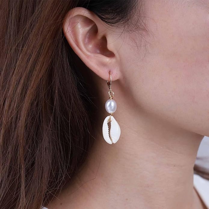 Boho Shell Drop Earrings Vintage Gold Star Shell Dangle Earrings Statement Cowrie Shell Hook Earrings Summer Beach Seashell Earrings Jewelry for Women-VivaGrace Women