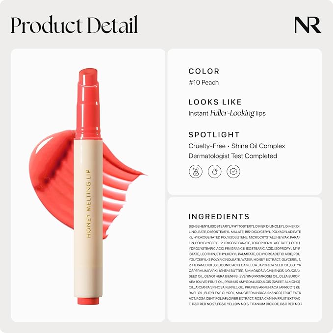 Nature Republic HONEY MELTING LIP (10 PEACH) SOFT LIP STICK, Hydrating Gloss, Moisturizing balms, Sheer tint, Shine & Glowy Finish, korean make up-VivaGrace Women