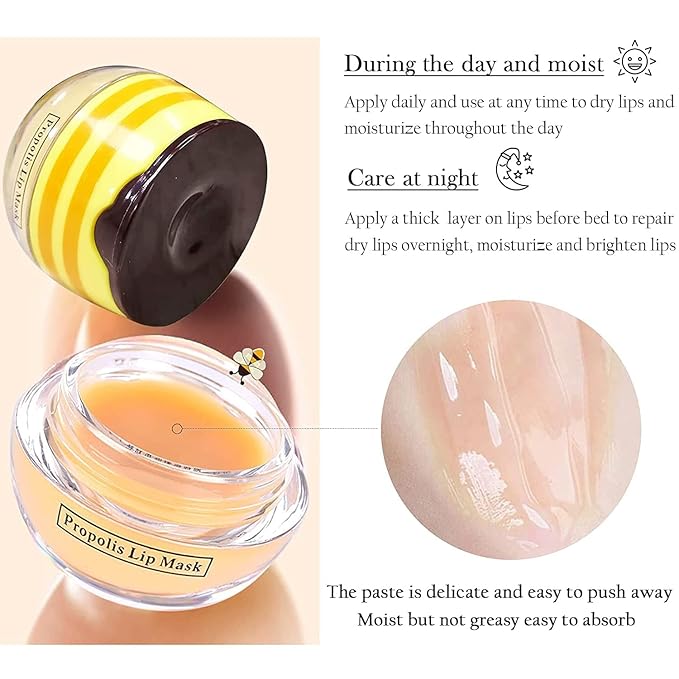 Bee Lip Mask Balm Honey Pot, 2PCS Honey Lip Sleeping Mask Hydrating Prevention Dry and Cracked Lip Scrubs Exfoliator, Overnight Lip Mask Reduces Lip Lines-VivaGrace Women
