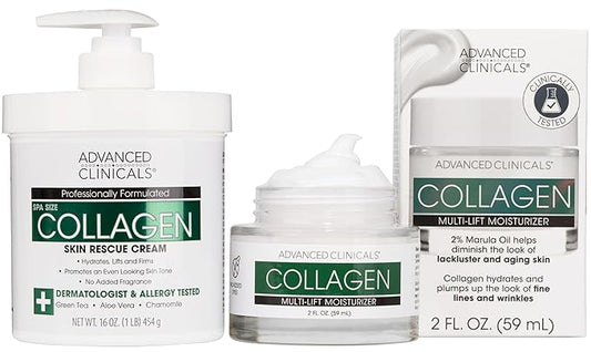 Advanced Clinicals Collagen Cream W/Hyaluronic Acid Face Moisturizer + Collagen Body Cream 2pc Skincare Set For Women & Men To Reduce Appearance Of Wrinkles, Fine Lines, & Uneven Skin Tone, 2pc Set-VivaGrace Women