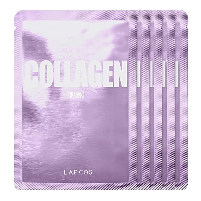 LAPCOS Collagen Sheet Mask, Firming Daily Face Mask with Collagen Peptides for Anti-Aging, Helps to Minimize Wrinkles, Restores Skin Elasticity & Firmness, Korean Beauty Favorite, 5-Pack-VivaGrace Women